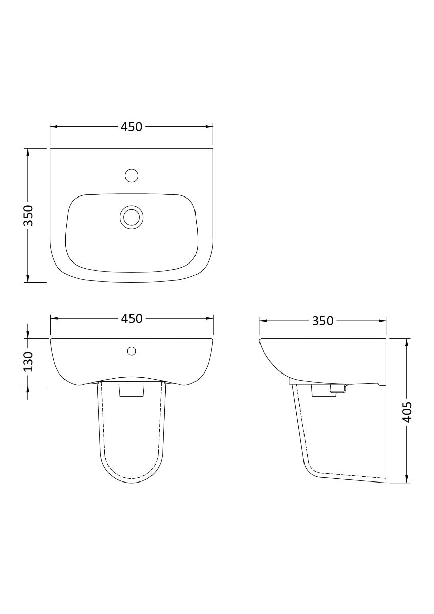 Fairford Roda 450mm 1 Tap Hole Basin with Semi Pedestal