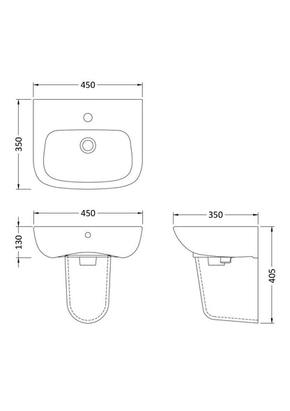 Fairford Roda 450mm 1 Tap Hole Basin with Semi Pedestal