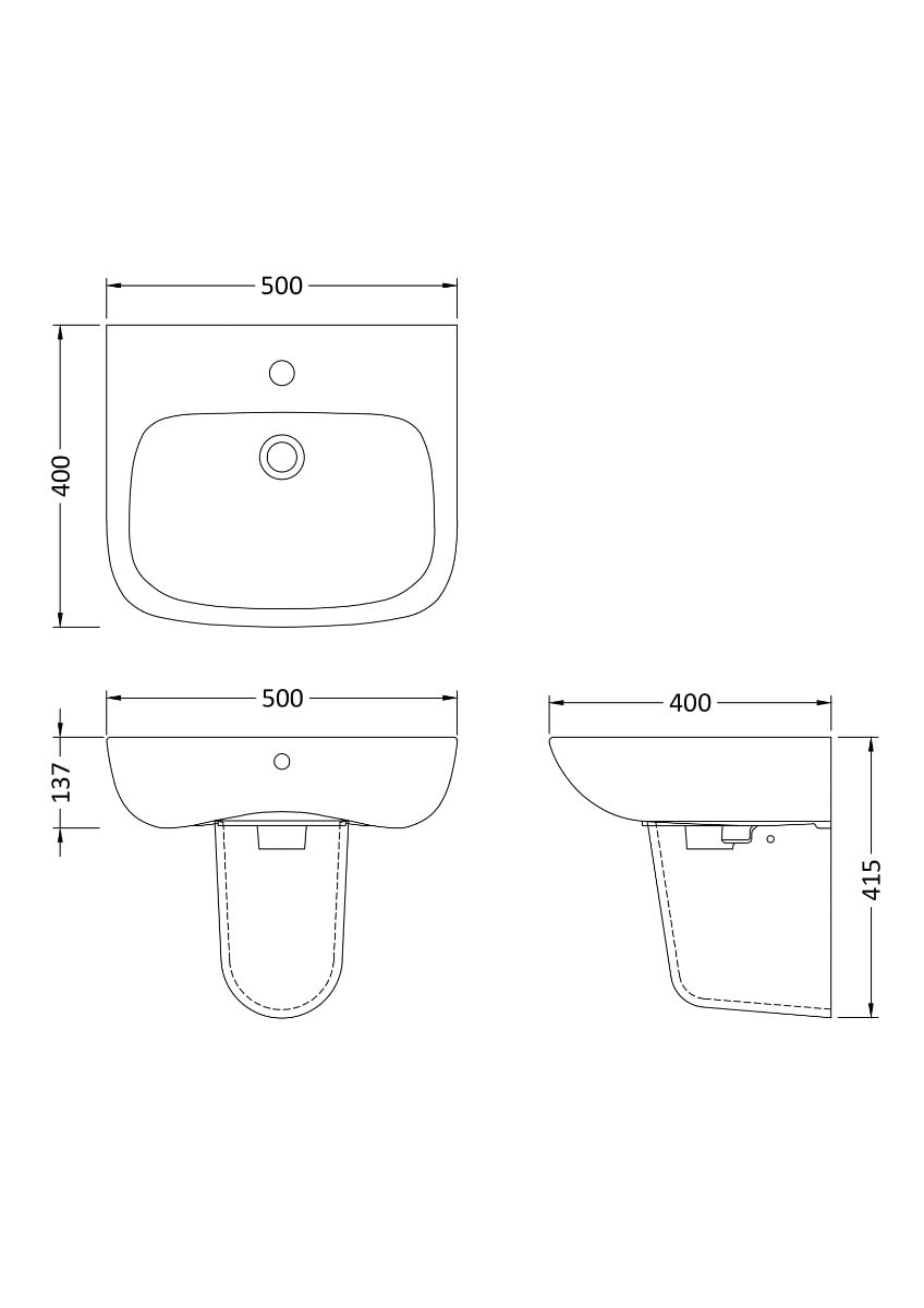 Fairford Roda 500mm 1 Tap Hole Basin with Semi Pedestal
