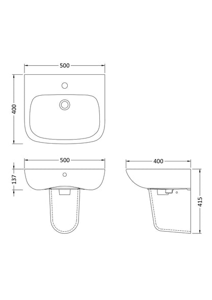 Fairford Roda 500mm 1 Tap Hole Basin with Semi Pedestal