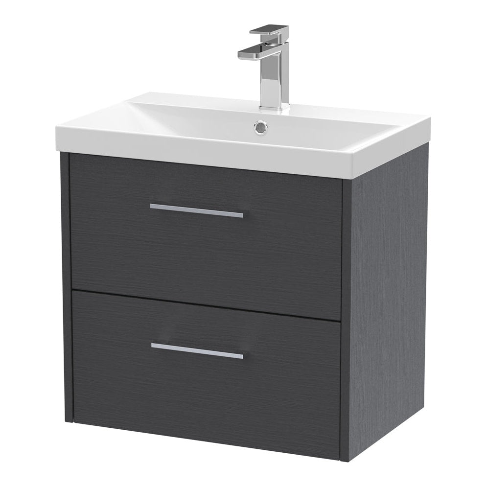 Fairford Anika 600mm Graphite Woodgrain 2 Drawer Wall Hung Vanity Unit