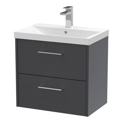 Fairford Anika 600mm Graphite Woodgrain 2 Drawer Wall Hung Vanity Unit