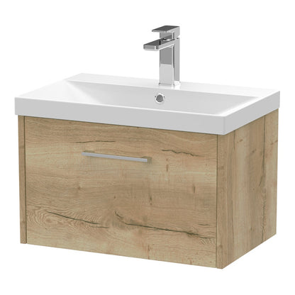 Fairford Anika 600mm Oak Woodgrain 1 Drawer Wall Hung Vanity Unit