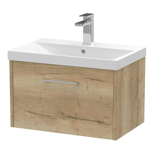 Fairford Anika 600mm Oak Woodgrain 1 Drawer Wall Hung Vanity Unit
