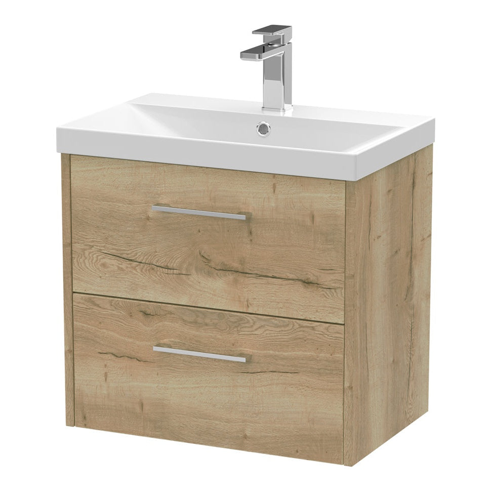 Fairford Anika 600mm Oak Woodgrain 2 Drawer Wall Hung Vanity Unit