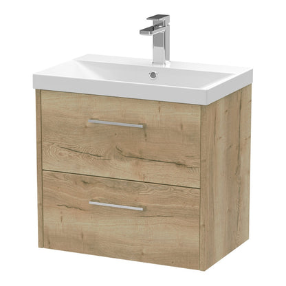 Fairford Anika 600mm Oak Woodgrain 2 Drawer Wall Hung Vanity Unit