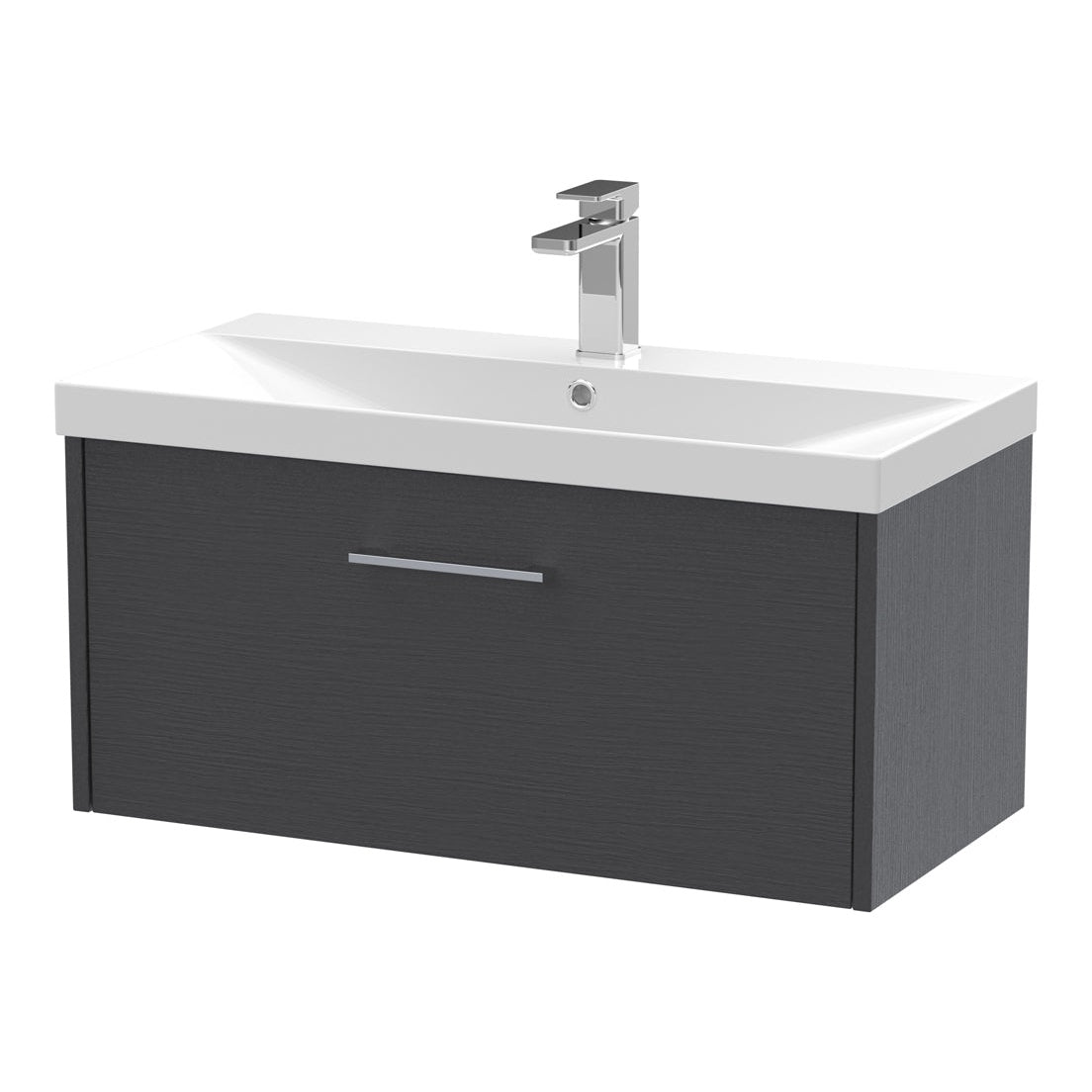 Fairford Anika 800mm Graphite Woodgrain 1 Drawer Wall Hung Vanity Unit