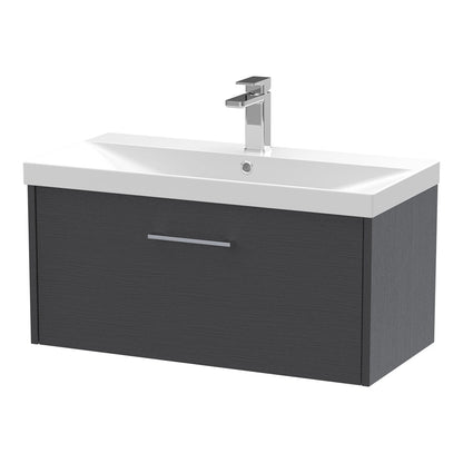 Fairford Anika 800mm Graphite Woodgrain 1 Drawer Wall Hung Vanity Unit