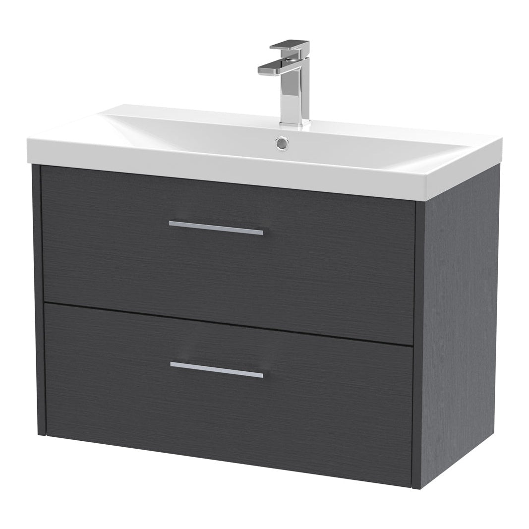 Fairford Anika 800mm Graphite Woodgrain 2 Drawer Wall Hung Vanity Unit