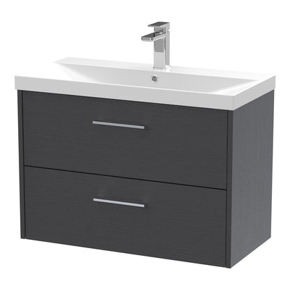 Fairford Anika 800mm Graphite Woodgrain 2 Drawer Wall Hung Vanity Unit