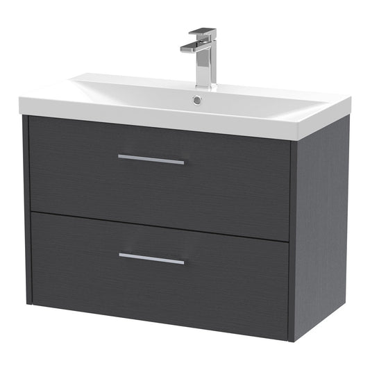 Fairford Anika 800mm Graphite Woodgrain 2 Drawer Wall Hung Vanity Unit
