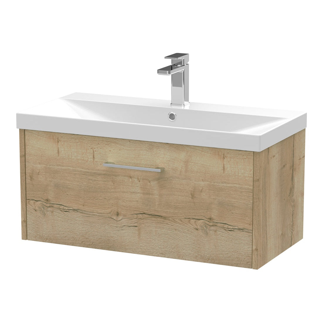 Fairford Anika 800mm Oak Woodgrain 1 Drawer Wall Hung Vanity Unit