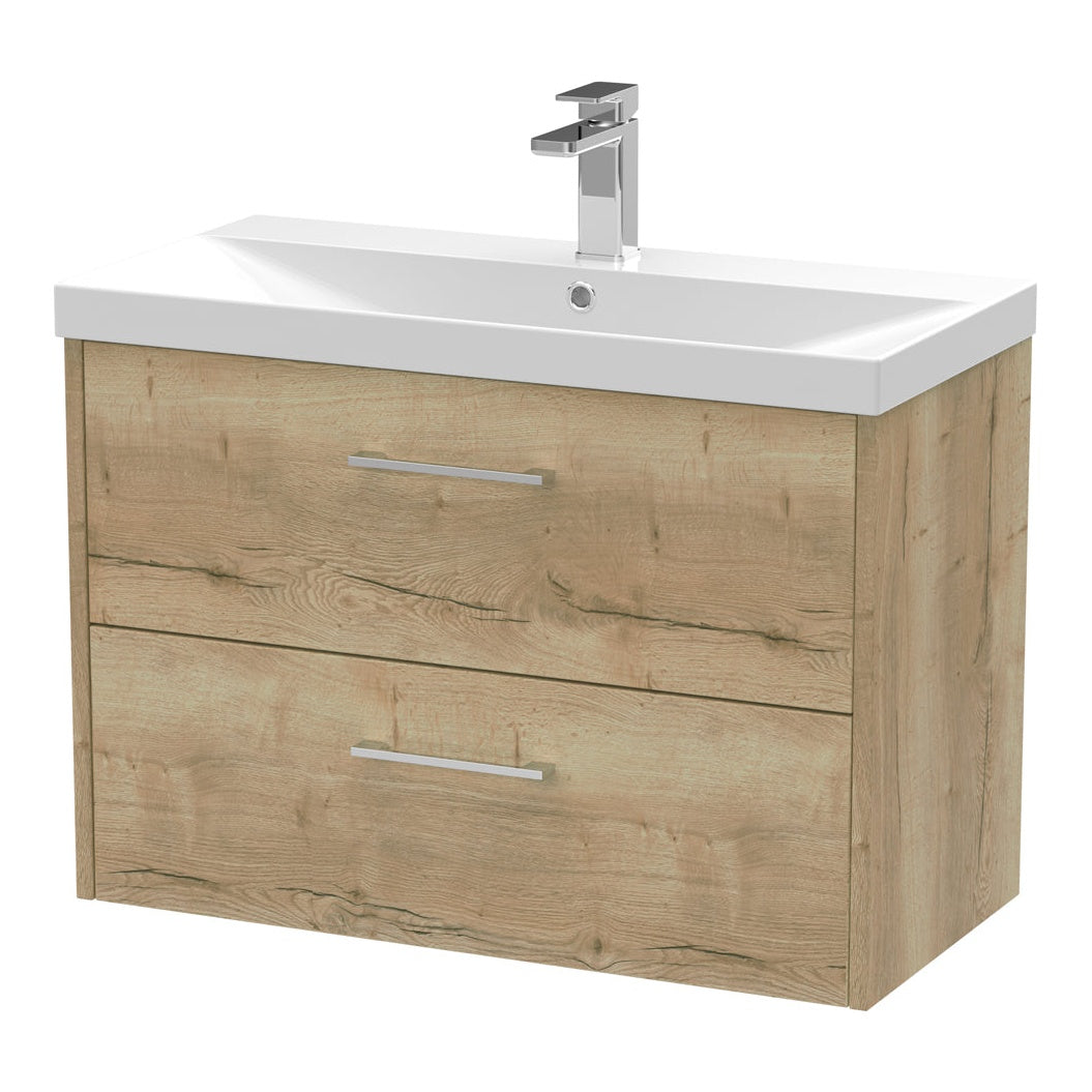 Fairford Anika 800mm Oak Woodgrain 2 Drawer Wall Hung Vanity Unit