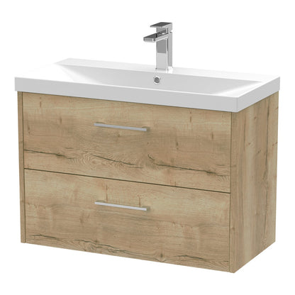 Fairford Anika 800mm Oak Woodgrain 2 Drawer Wall Hung Vanity Unit