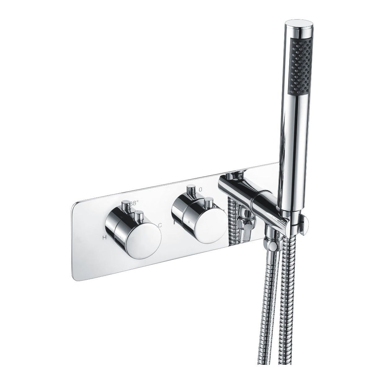 Fairford Element Chrome Round Twin Valve with Integrated Handset, 2 Outlet