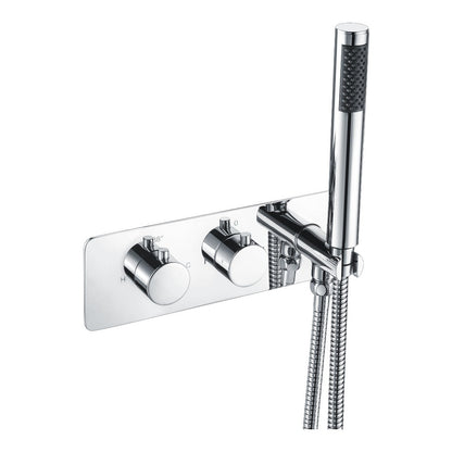 Fairford Element Chrome Round Twin Valve with Integrated Handset, 2 Outlet