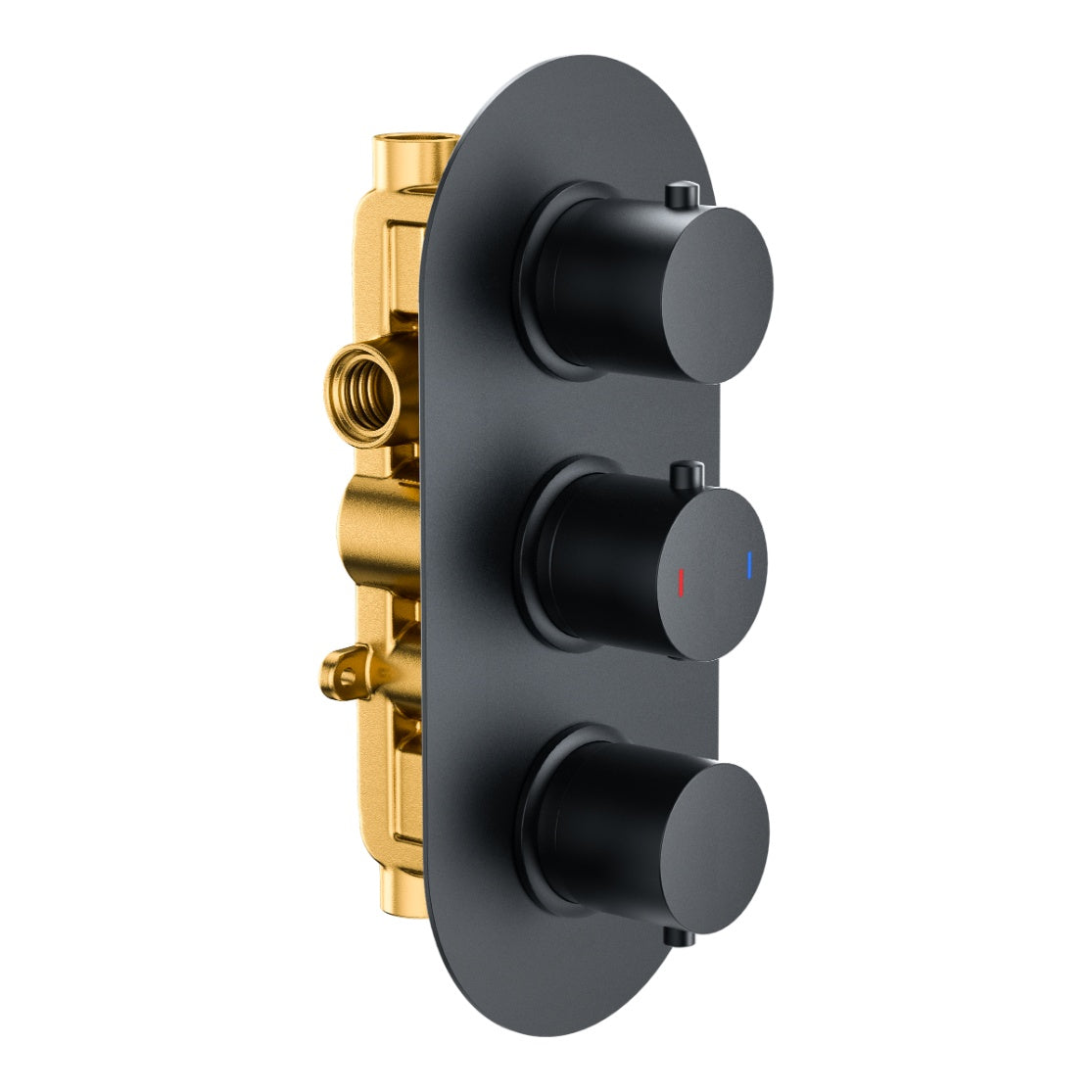 Fairford Element Matt Black Round Concealed Triple Shower Valve, 2 Outlet
