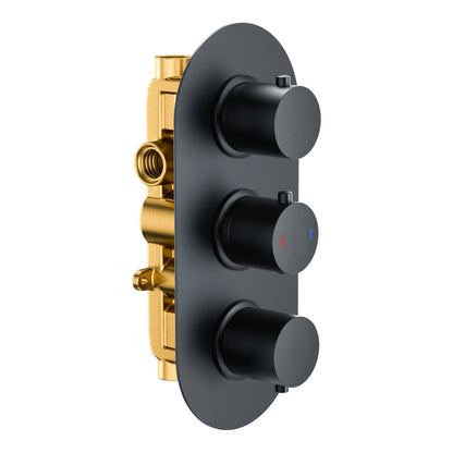 Fairford Element Matt Black Round Concealed Triple Shower Valve, 2 Outlet