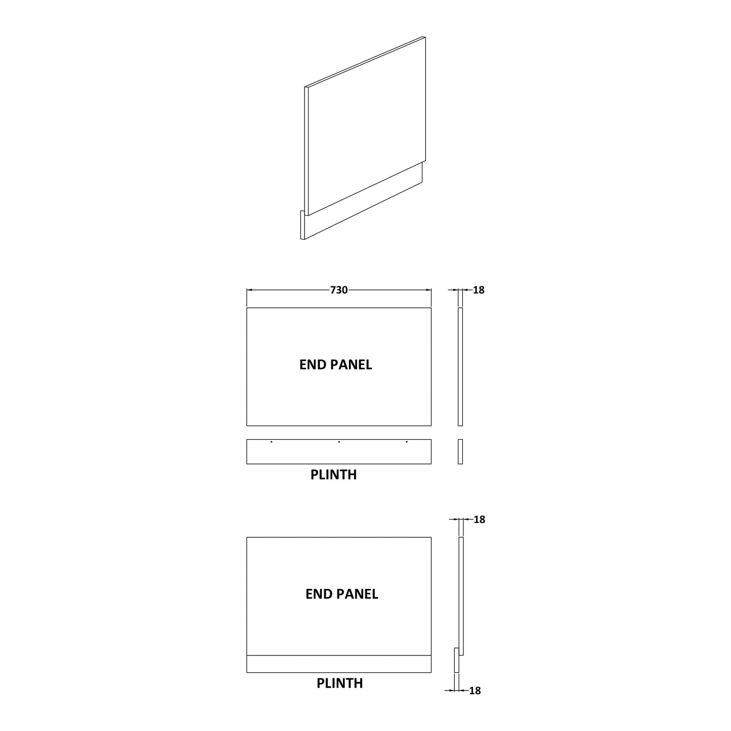 Fairford MDF Grey Avola End Panel with Plinth, 750mm