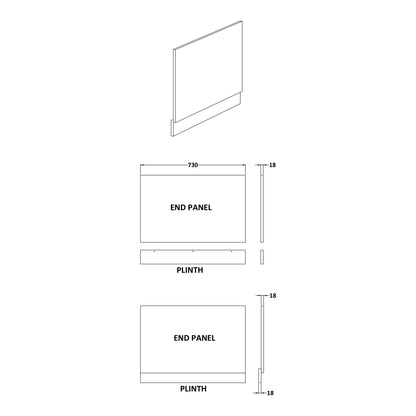 Fairford MDF Grey Avola End Panel with Plinth, 750mm