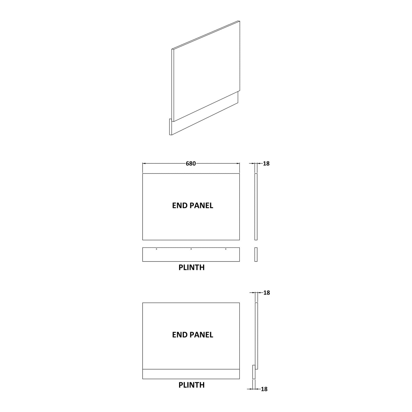 Fairford MDF Hacienda End Panel with Plinth, 700mm