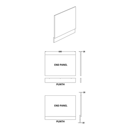 Fairford MDF Hacienda End Panel with Plinth, 700mm