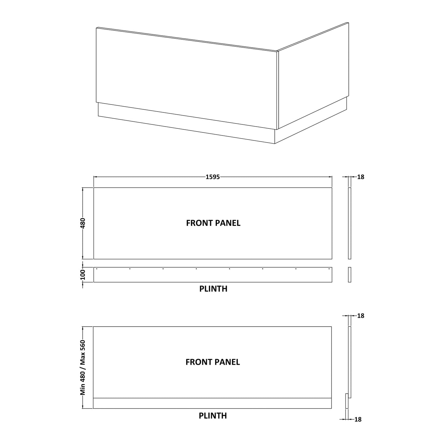 Fairford White Straight Side Panel with Plinth, 1600mm