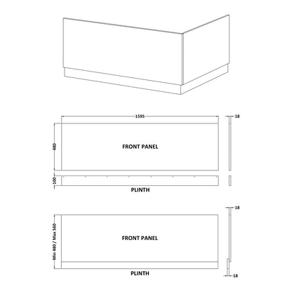 Fairford White Straight Side Panel with Plinth, 1600mm
