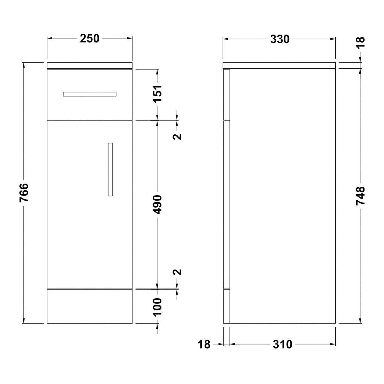 Fairford Opto 250mm Gloss White Cupboard (330mm deep)