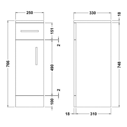 Fairford Opto 250mm Gloss White Cupboard (330mm deep)
