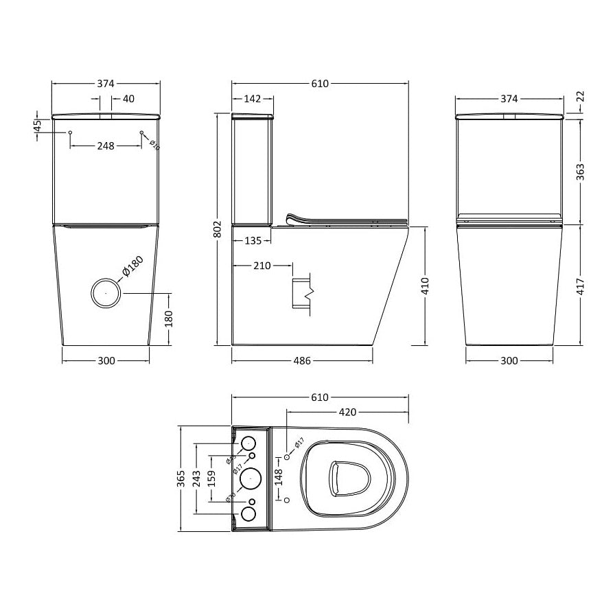 Fairford Sierra Pure Rimless Close Coupled Toilet with Soft Close Seat