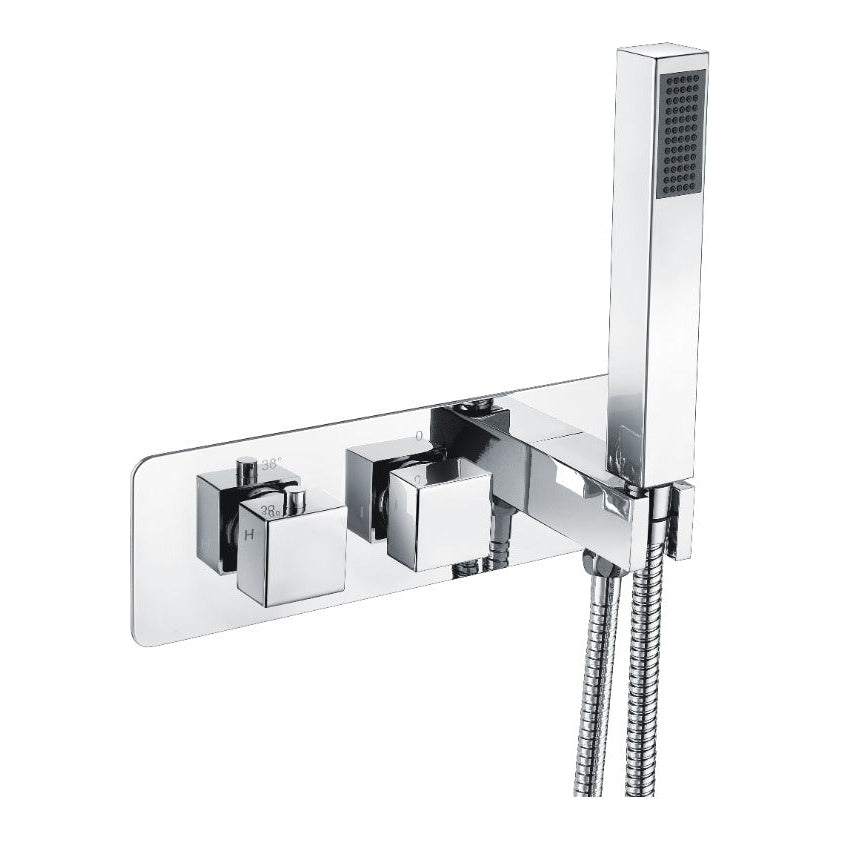 Fairford Una Chrome Square Twin Valve with Integrated Handset, 2 Outlet
