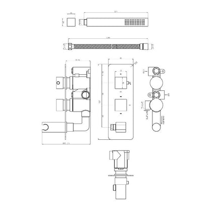 Fairford Una Chrome Square Twin Valve with Integrated Handset, 2 Outlet