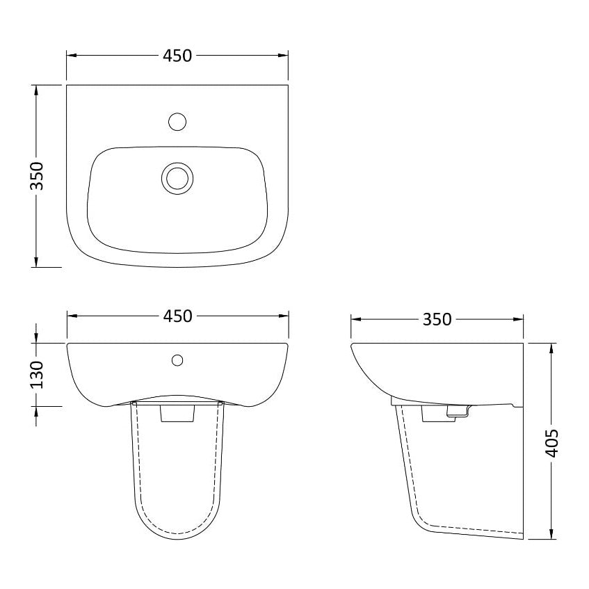 Fairford Roda 450mm 1 Tap Hole Basin with Semi Pedestal