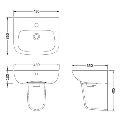 Fairford Roda 450mm 1 Tap Hole Basin with Semi Pedestal