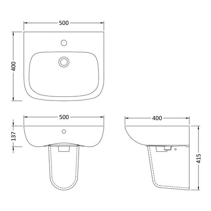 Fairford Roda 500mm 1 Tap Hole Basin with Semi Pedestal