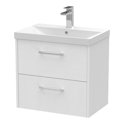 Fairford Anika 600mm White Woodgrain 2 Drawer Wall Hung Vanity Unit