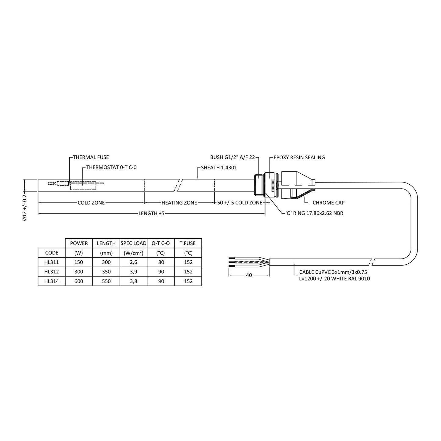 Fairford 300W Chrome Heating Element