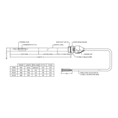 Fairford 600W Chrome Thermostatic Heating Element
