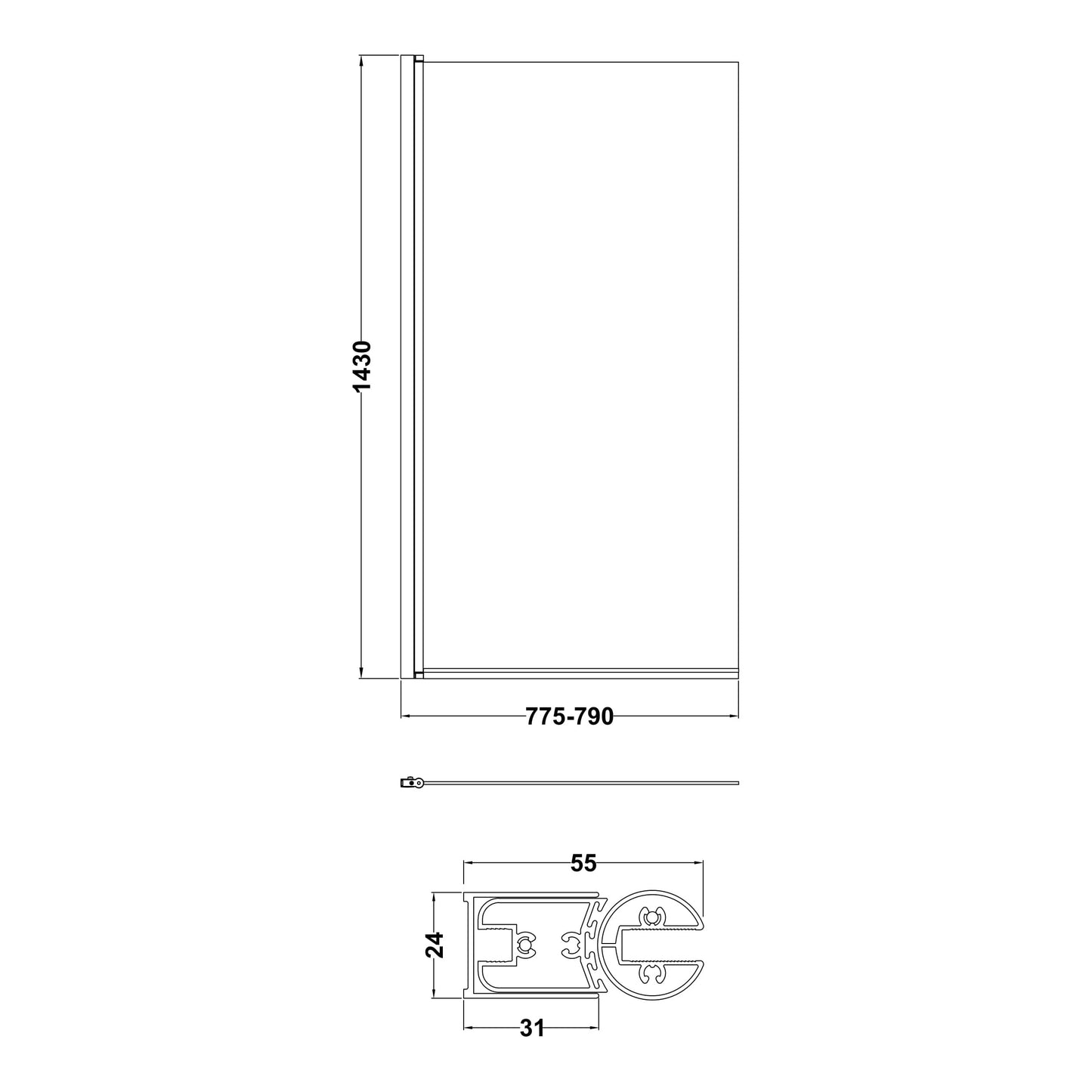Fairford 6mm Brushed Brass Hinged Bath Screen
