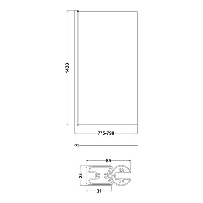 Fairford 6mm Brushed Brass Hinged Bath Screen
