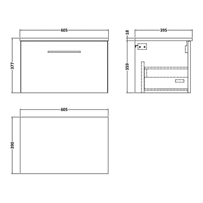 Fairford Aspri 600mm Gloss White Wall Hung Vanity Unit, MDF White Worktop