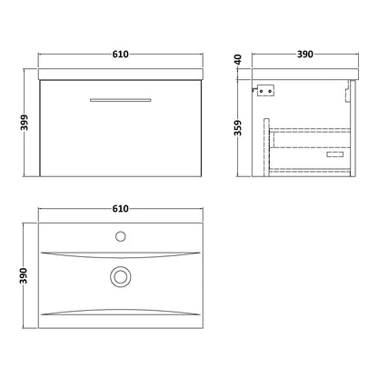 Fairford Aspri 600mm Solace Oak Wall Hung Vanity Unit, 40mm Basin