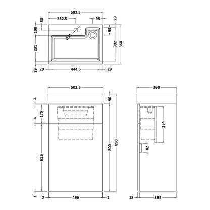 Fairford Carnation 500mm Grey Avola WC and Basin Combination Unit