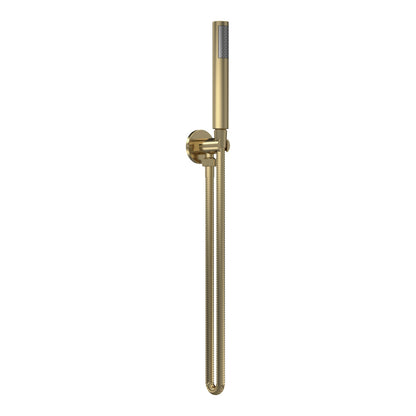 Fairford Element Round Brushed Brass Handset with Outlet Elbow, Bracket and Hose