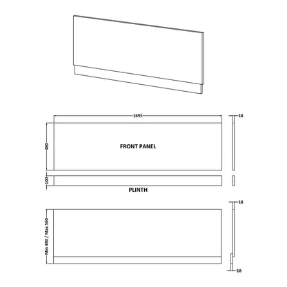 Fairford Solace Oak 1700mm Bath Panel with Plinth