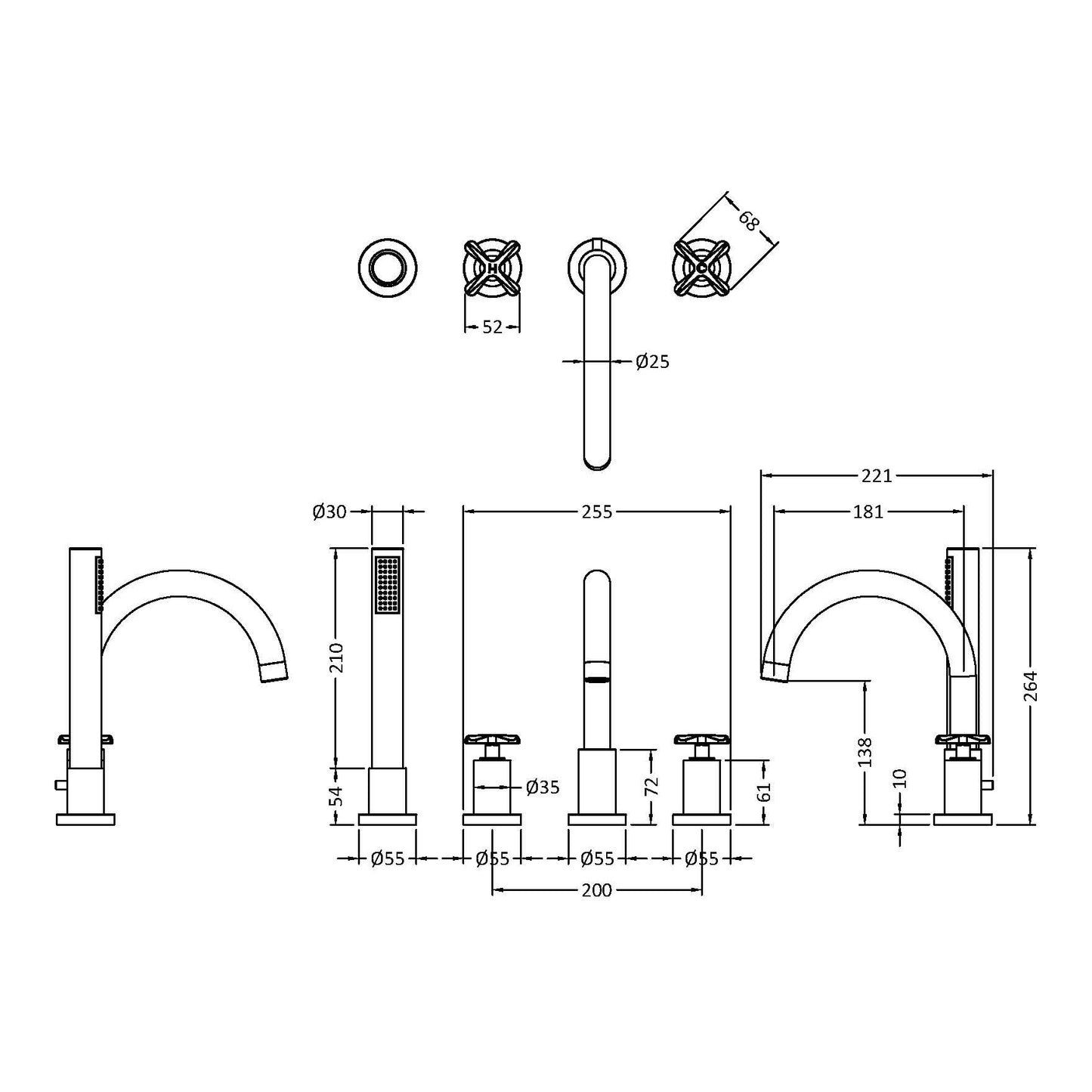 Fairford Verso 4 Hole Deck Mounted Bath Shower Mixer