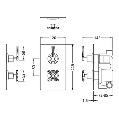 Fairford Verso Brushed Brass Concealed Twin Valve with Diverter