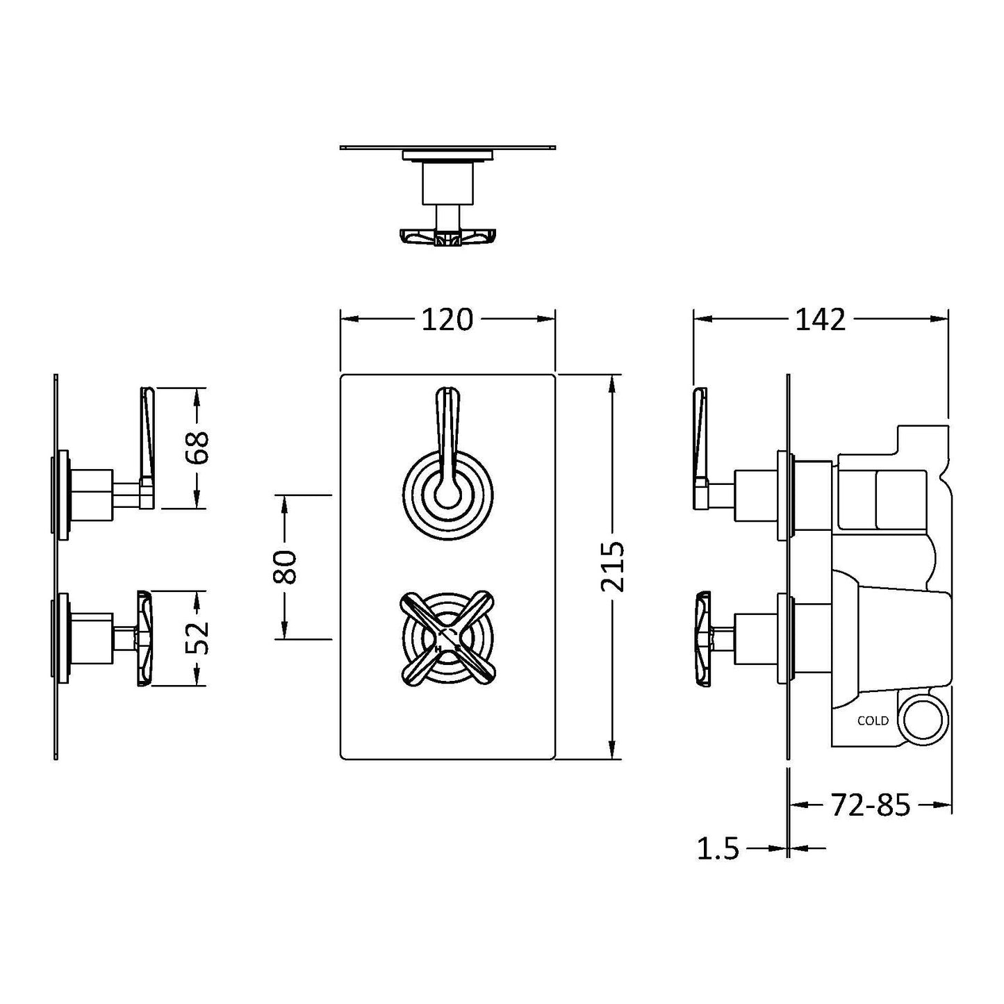 Fairford Verso Matt Black Concealed Twin Valve with Diverter, 2 Outlet