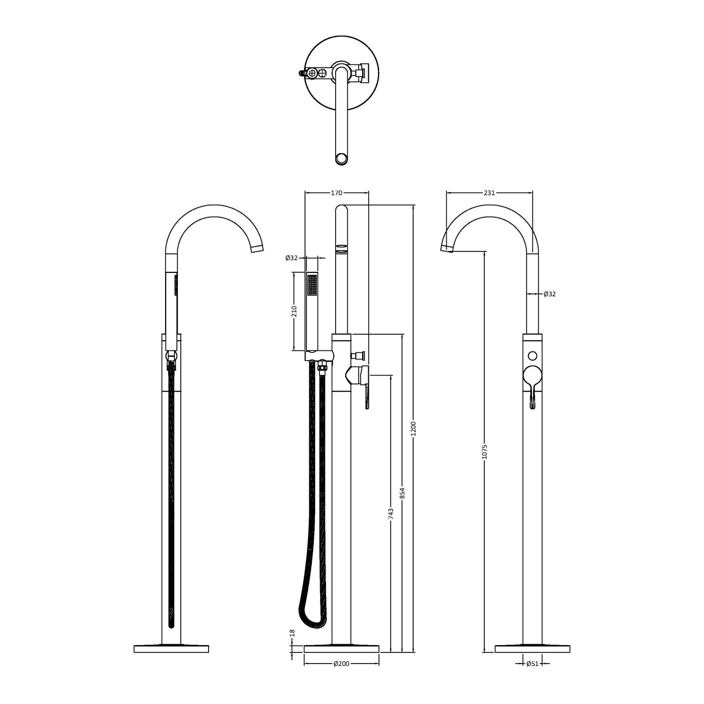 Fairford Verso Matt Black Freestanding Bath Shower Mixer